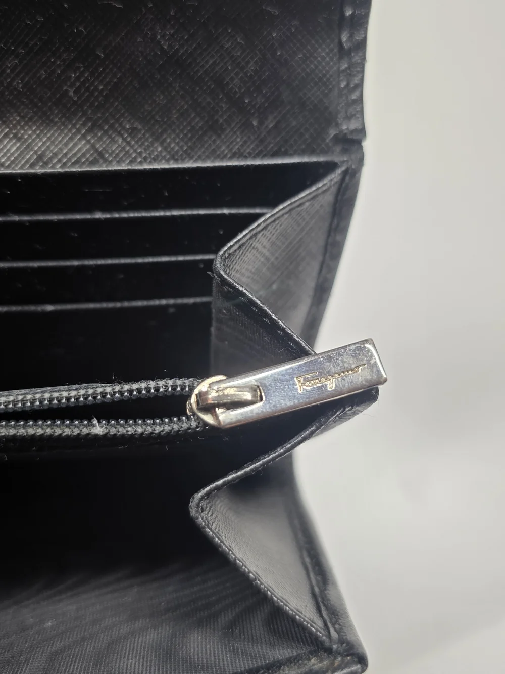Black Ferragamo Leather Gancini Clutch with Silver Logo Hardware